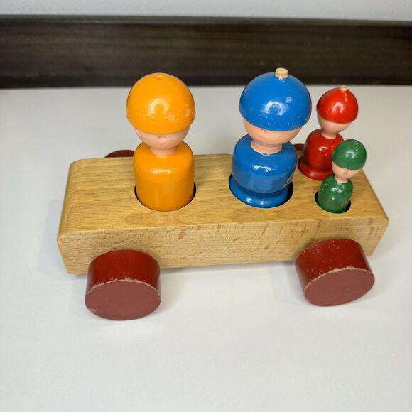 Kay Bojesen Original 1950s Danish Toy Wagon “Family Trip” Colorful Wooden Car - Picture 2 of 9